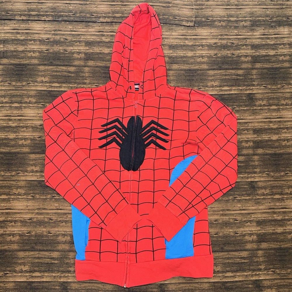 Mad Engine Marvel Hoodie Mens S Red Good Spider-Man Full Zip Web Print Costume